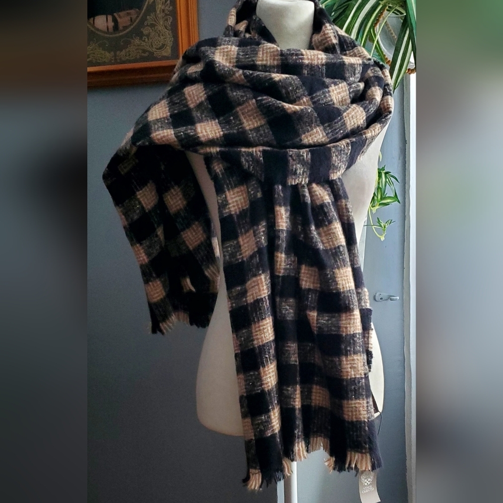 Vince Camuto Plaid Scarf - Black and Tan